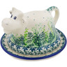 Polish Pottery Butter Dish 5&quot; Leafy Garden UNIKAT