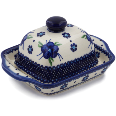 Polish Pottery Butter Dish 6&quot; Bleu-belle Fleur