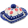 Polish Pottery Butter Dish 6&quot; Blue Eye Spring