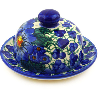 Polish Pottery Butter Dish 6&quot; Blue Violet UNIKAT