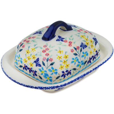 Polish Pottery Butter Dish 6&quot; Breathtaking Butterflies UNIKAT