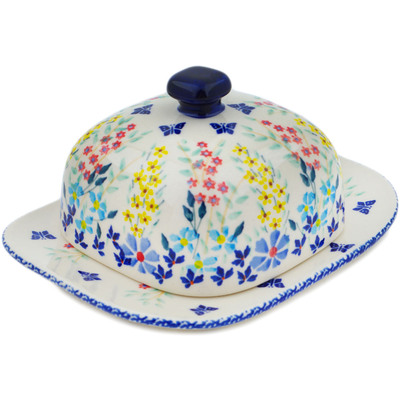 Polish Pottery Butter Dish 6&quot; Breathtaking Butterflies UNIKAT
