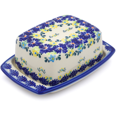 Polish Pottery Butter Dish 6&quot; Cornflower Meadow