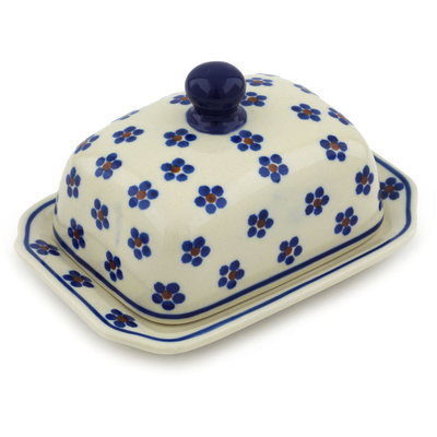 Polish Pottery Butter Dish 6&quot; Daisy Dots