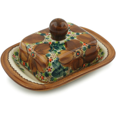 Polish Pottery Butter Dish 6&quot; Fall Forever UNIKAT