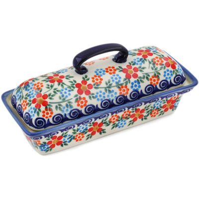 Polish Pottery Butter Dish 6&quot; Floral Frenzy