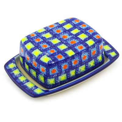 Polish Pottery Butter Dish 6" Mosaic Tile