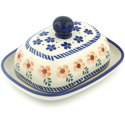 Polish Pottery Butter Dish 6&quot; Peachy Keen