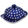 Polish Pottery Butter Dish 6&quot; Peacock Eyes