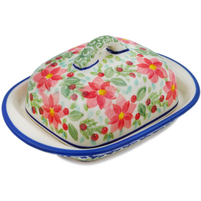 Polish Pottery Butter Dish 6&quot; Precious Pentas UNIKAT