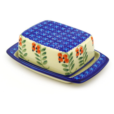 Polish Pottery Butter Dish 6" Red Berries