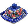 Polish Pottery Butter Dish 6&quot; Red Wreath