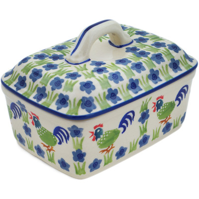 Polish Pottery Butter Dish 6&quot; Rooster Strut UNIKAT