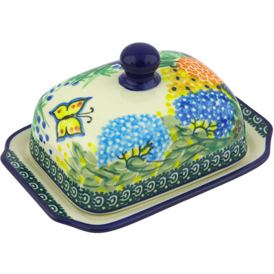 Polish Pottery Butter Dish 6&quot; Spring Garden UNIKAT