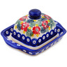 Polish Pottery Butter Dish 6&quot; Tropical Peacock UNIKAT