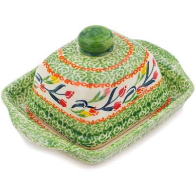 Polish Pottery Butter Dish 6&quot; Tulip Ring