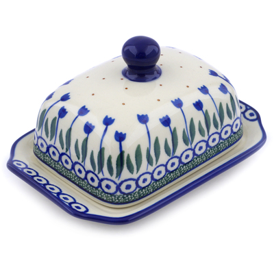 Polish Pottery Butter Dish 6&quot; Water Tulip
