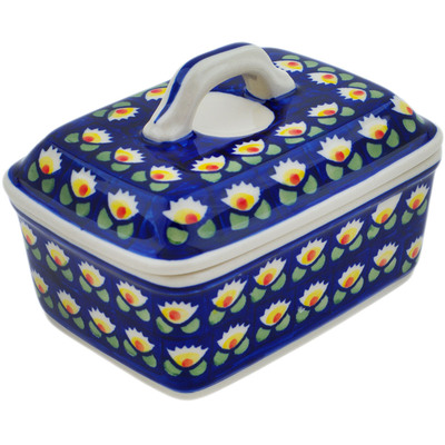 Polish Pottery Butter Dish 6&quot; Waterlily