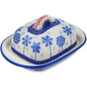 Polish Pottery Butter Dish 6&quot; Winter Sights UNIKAT