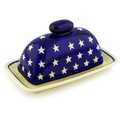 Polish Pottery Butter Dish 7&quot; America The Beautiful