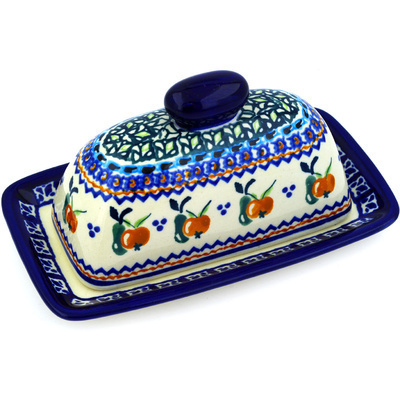 Polish Pottery Butter Dish 7&quot; Apple Pears