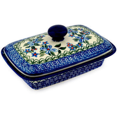 Polish Pottery Butter Dish 7&quot; Azure Blooms