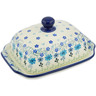 Polish Pottery Butter Dish 7&quot; Baby Blue Garden