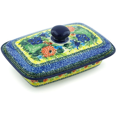 Polish Pottery Butter Dish 7&quot; Beauty In The Wild UNIKAT