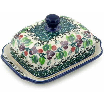 Polish Pottery Butter Dish 7&quot; Berry Garland