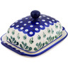 Polish Pottery Butter Dish 7&quot; Bleeding Heart Peacock