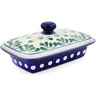 Polish Pottery Butter Dish 7&quot; Bleeding Heart Peacock