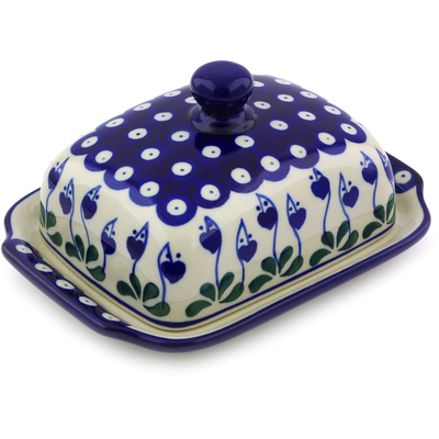 Polish Pottery Butter Dish 7&quot; Bleeding Heart Peacock