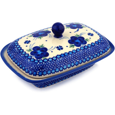 Polish Pottery Butter Dish 7&quot; Bleu-belle Fleur