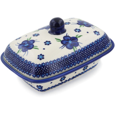 Polish Pottery Butter Dish 7&quot; Bleu-belle Fleur