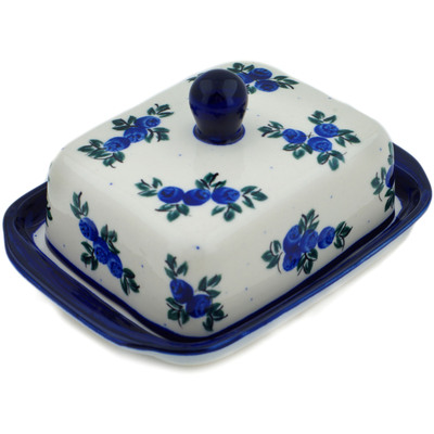 Polish Pottery Butter Dish 7&quot; Blue Berry Special UNIKAT