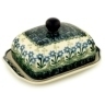 Polish Pottery Butter Dish 7&quot; Blue Daisy Circle