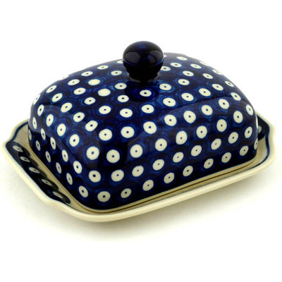 Polish Pottery Butter Dish 7&quot; Blue Eyes