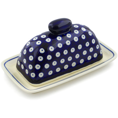 Polish Pottery Butter Dish 7&quot; Blue Eyes