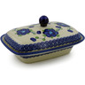 Polish Pottery Butter Dish 7&quot; Blue Poppies