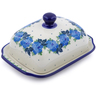 Polish Pottery Butter Dish 7&quot; Blue Rose