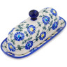 Polish Pottery Butter Dish 7&quot; Blue Thistle Beauty