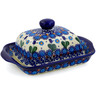 Polish Pottery Butter Dish 7&quot; Blue Tulip Garden UNIKAT