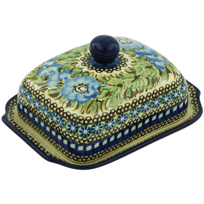 Polish Pottery Butter Dish 7&quot; Blueberry Garden UNIKAT