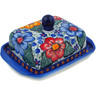 Polish Pottery Butter Dish 7&quot; Bold Pansy
