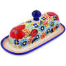 Polish Pottery Butter Dish 7&quot; Bold Poppies UNIKAT