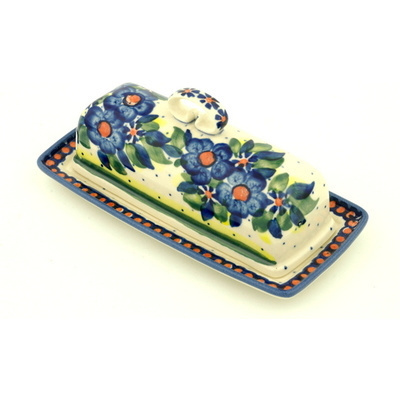 Polish Pottery Butter Dish 7&quot; Bright Buds