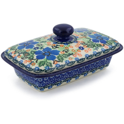 Polish Pottery Butter Dish 7&quot; Brilliant Pansy UNIKAT