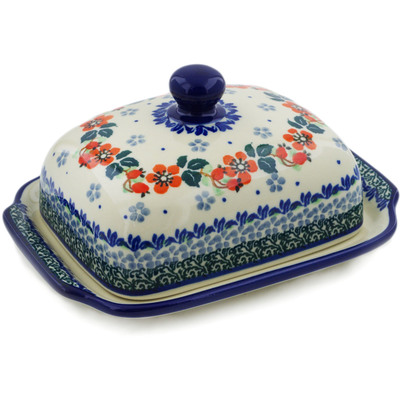 Polish Pottery Butter Dish 7" Budding Blossom