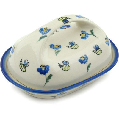 Polish Pottery Butter Dish 7&quot; Bumble Bees
