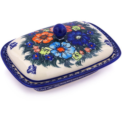 Polish Pottery Butter Dish 7&quot; Butterfly Splendor UNIKAT